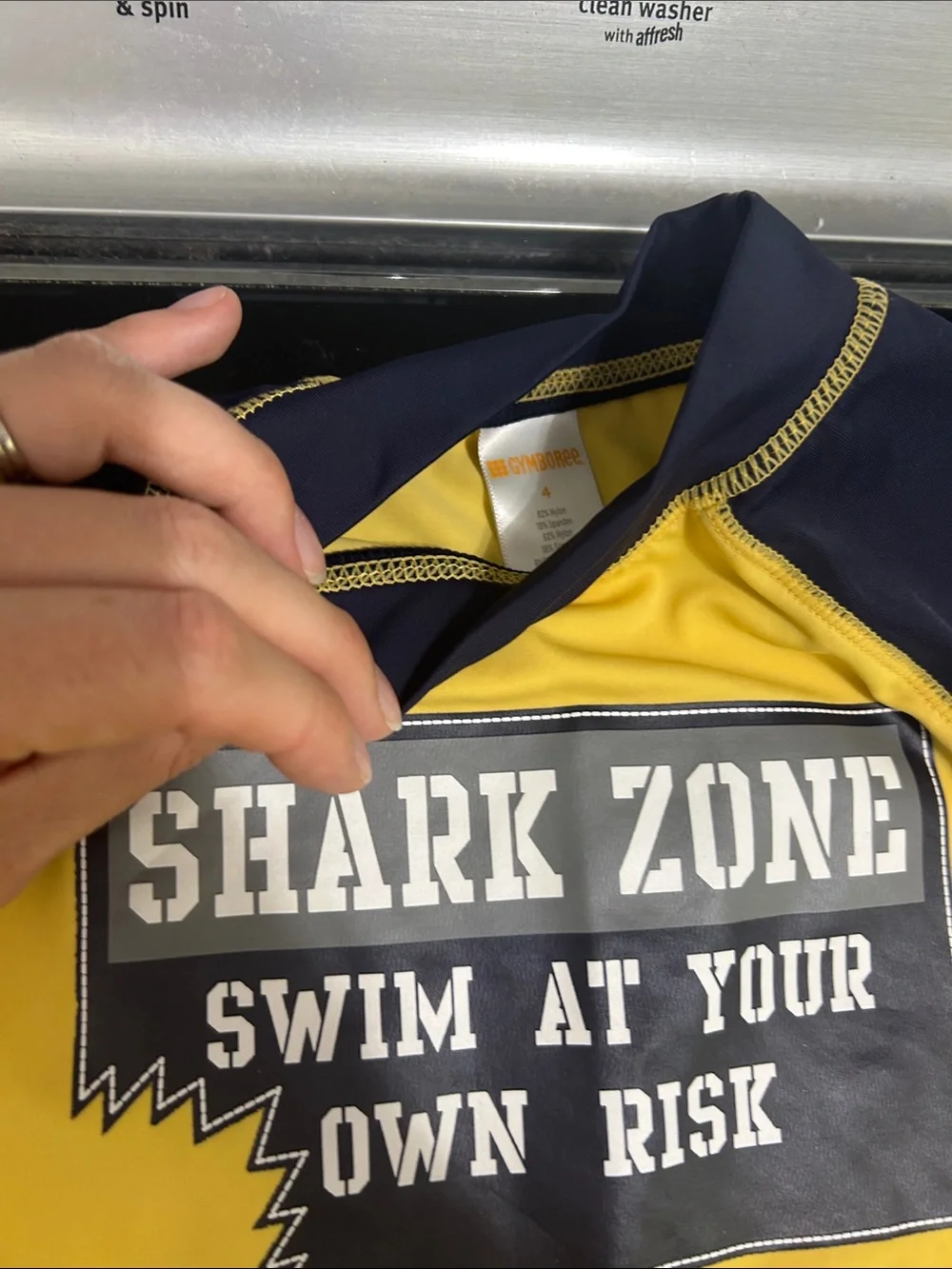 Boys size 4 swim top rash guard bathing suit shark